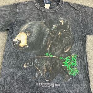 Polar Graphics Unisex Grey Wash Tie Dye Black Bear Graphic T-Shirt Size Small
